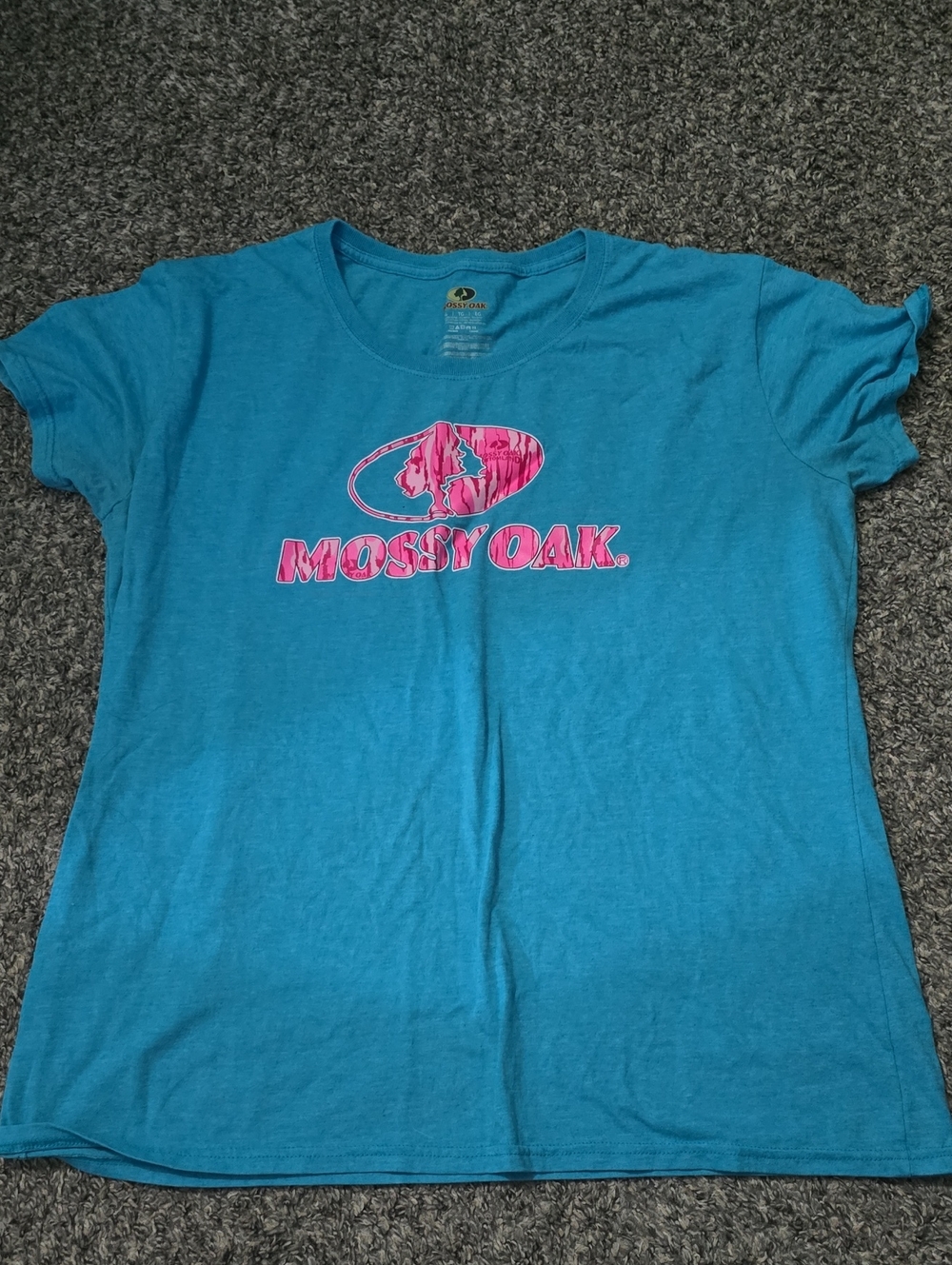 Mossy Oak Teal Tee with Pink Logo